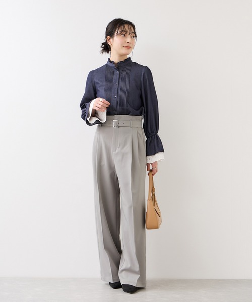 VIS（ビス）の「ベルトディティールパンツ/防シワ・イージーケア（スラックス・レディース・チャコールグレー/ブラウン系その他2/ライトグレー・SS/S/M）」の14枚目の写真