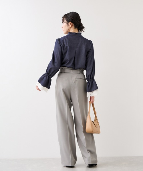 VIS（ビス）の「ベルトディティールパンツ/防シワ・イージーケア（スラックス・レディース・チャコールグレー/ブラウン系その他2/ライトグレー・SS/S/M）」の15枚目の写真