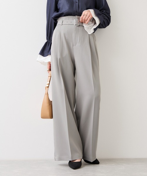 VIS（ビス）の「ベルトディティールパンツ/防シワ・イージーケア（スラックス・レディース・チャコールグレー/ブラウン系その他2/ライトグレー・SS/S/M）」の12枚目の写真