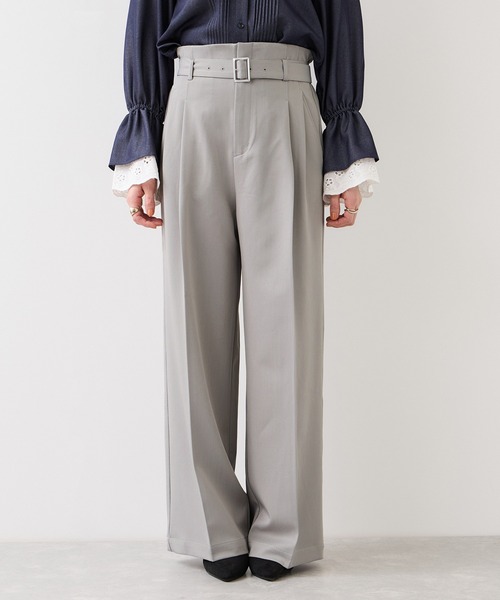 VIS（ビス）の「ベルトディティールパンツ/防シワ・イージーケア（スラックス・レディース・チャコールグレー/ブラウン系その他2/ライトグレー・SS/S/M）」の22枚目の写真