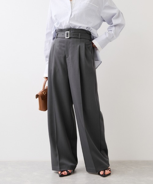 VIS（ビス）の「ベルトディティールパンツ/防シワ・イージーケア（スラックス・レディース・チャコールグレー/ブラウン系その他2/ライトグレー・SS/S/M）」の4枚目の写真
