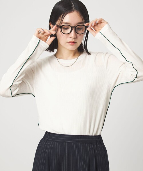 green label relaxing(グリーンレーベルリラクシング)の「【WEB限定】<at ease>シアーテレコ ロングスリーブ カットソー(Tシャツ/カットソー・レディース・ダークブラウン/ブラック/ホワイト/ライトグレー・FREE)」の2枚目の写真