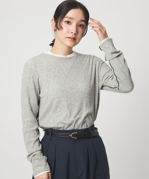 green label relaxing(グリーンレーベルリラクシング)の「【WEB限定】<at ease>シアーテレコ ロングスリーブ カットソー(Tシャツ/カットソー・レディース・ダークブラウン/ブラック/ホワイト/ライトグレー・FREE)」の4枚目の写真