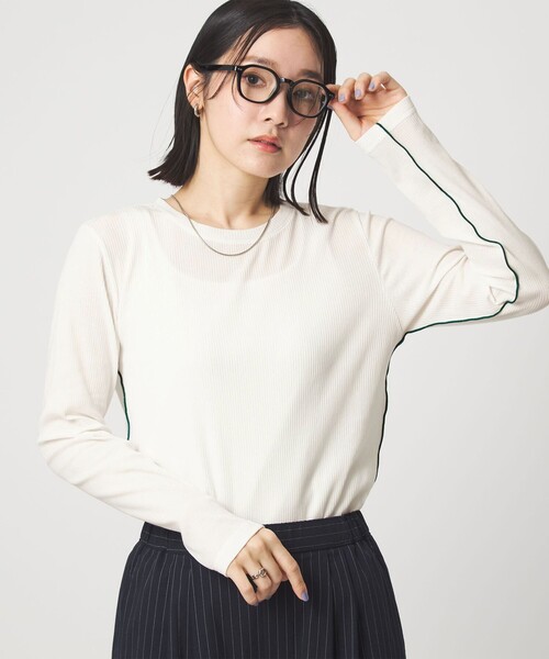 green label relaxing(グリーンレーベルリラクシング)の「【WEB限定】<at ease>シアーテレコ ロングスリーブ カットソー(Tシャツ/カットソー・レディース・ダークブラウン/ブラック/ホワイト/ライトグレー・FREE)」の8枚目の写真