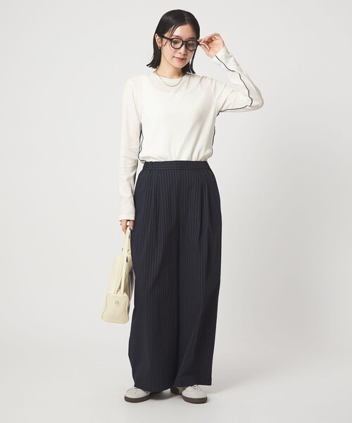 green label relaxing(グリーンレーベルリラクシング)の「【WEB限定】<at ease>シアーテレコ ロングスリーブ カットソー(Tシャツ/カットソー・レディース・ダークブラウン/ブラック/ホワイト/ライトグレー・FREE)」の11枚目の写真