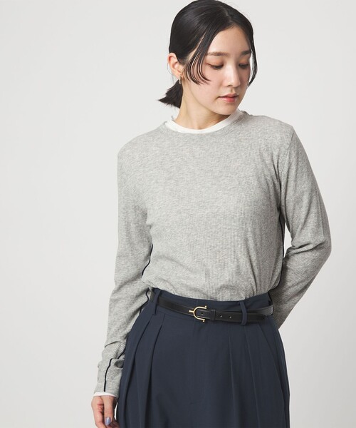 green label relaxing(グリーンレーベルリラクシング)の「【WEB限定】<at ease>シアーテレコ ロングスリーブ カットソー(Tシャツ/カットソー・レディース・ダークブラウン/ブラック/ホワイト/ライトグレー・FREE)」の14枚目の写真