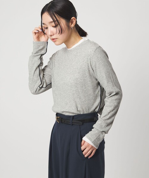 green label relaxing(グリーンレーベルリラクシング)の「【WEB限定】<at ease>シアーテレコ ロングスリーブ カットソー(Tシャツ/カットソー・レディース・ダークブラウン/ブラック/ホワイト/ライトグレー・FREE)」の15枚目の写真