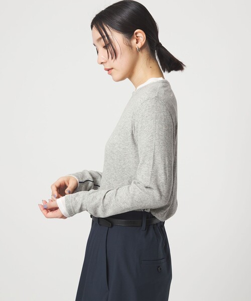 green label relaxing(グリーンレーベルリラクシング)の「【WEB限定】<at ease>シアーテレコ ロングスリーブ カットソー(Tシャツ/カットソー・レディース・ダークブラウン/ブラック/ホワイト/ライトグレー・FREE)」の16枚目の写真