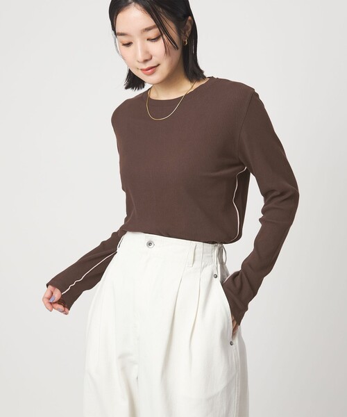 green label relaxing(グリーンレーベルリラクシング)の「【WEB限定】<at ease>シアーテレコ ロングスリーブ カットソー(Tシャツ/カットソー・レディース・ダークブラウン/ブラック/ホワイト/ライトグレー・FREE)」の21枚目の写真