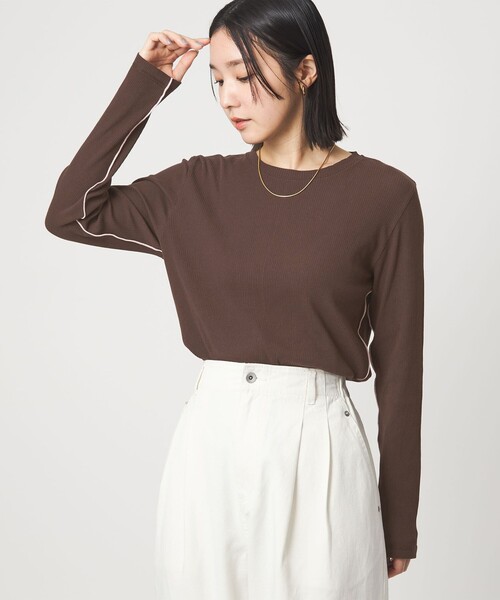 green label relaxing(グリーンレーベルリラクシング)の「【WEB限定】<at ease>シアーテレコ ロングスリーブ カットソー(Tシャツ/カットソー・レディース・ダークブラウン/ブラック/ホワイト/ライトグレー・FREE)」の22枚目の写真
