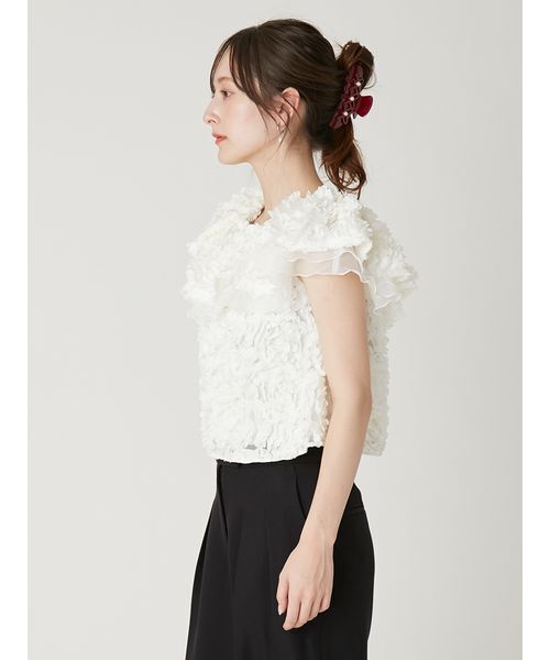 FRAY I.D（フレイアイディー）の「３Dフラワーカットチュールオフショルブラウス（シャツ/ブラウス・レディース・ブラック/ホワイト・F）」の4枚目の写真