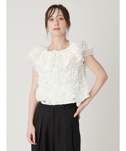 FRAY I.D（フレイアイディー）の「３Dフラワーカットチュールオフショルブラウス（シャツ/ブラウス・レディース・ブラック/ホワイト・F）」の17枚目の写真