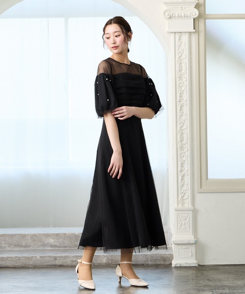 AIMER(エメ)の「チュール×ヴィンテージサテンパールパフスリーブパーティードレス 結婚式 お呼ばれ ドレス 20代 30代(ドレス・レディース・ブラック/カーキ/ブルーグレー/イエロー・MEDIUM)」の17枚目の写真