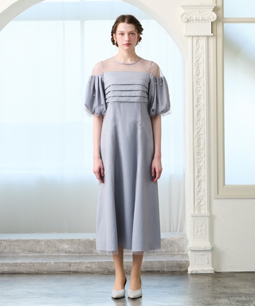 AIMER(エメ)の「チュール×ヴィンテージサテンパールパフスリーブパーティードレス 結婚式 お呼ばれ ドレス 20代 30代(ドレス・レディース・ブラック/カーキ/ブルーグレー/イエロー・MEDIUM)」の14枚目の写真