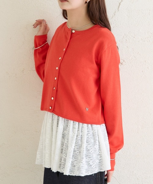 mystic（ミスティック）の「【ワンポイントチャーム付き】デイリーショートカーディガン（カーディガン/ボレロ・レディース・グレー/レッド/ピンク/グリーン/アイボリー/ブラック・FREE）」の6枚目の写真