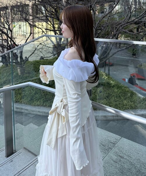 OLIVE des OLIVE(オリーブデオリーブ)の「【インフルエンサー企画】yui ちゅるふわリボンオフショルトップス(Tシャツ/カットソー・レディース・グレー/ピンク/アイボリー・FREE)」の13枚目の写真