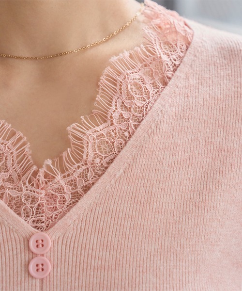 KOBE LETTUCE（コウベレタス）の「レースドッキングニット（ニット/セーター・レディース・ブラック/アイボリー/ピンク・M）」の7枚目の写真