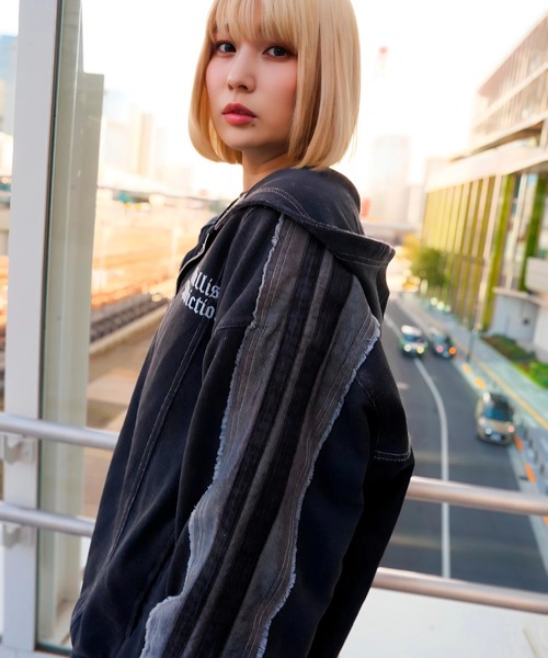 GALLIS ADDICTION(ガリスアディクション)の「GA 切替DENIM ZIP HOODIE(パーカー・メンズ・ブラック系/インディゴブルー・L/M)」の5枚目の写真