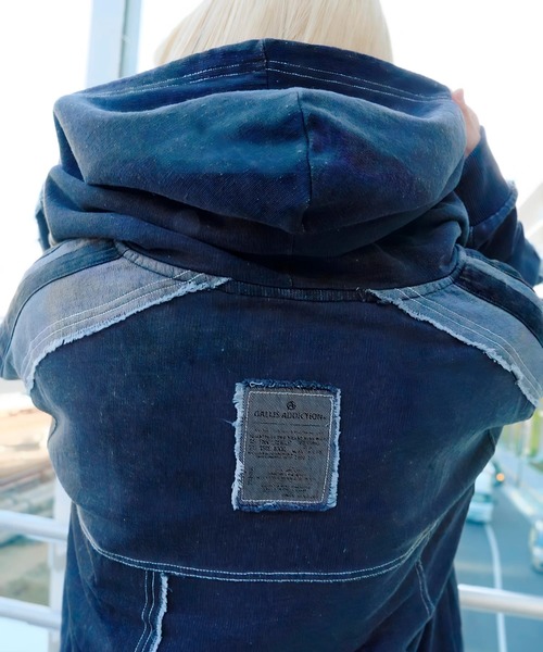 GALLIS ADDICTION(ガリスアディクション)の「GA 切替DENIM ZIP HOODIE(パーカー・メンズ・ブラック系/インディゴブルー・L/M)」の10枚目の写真