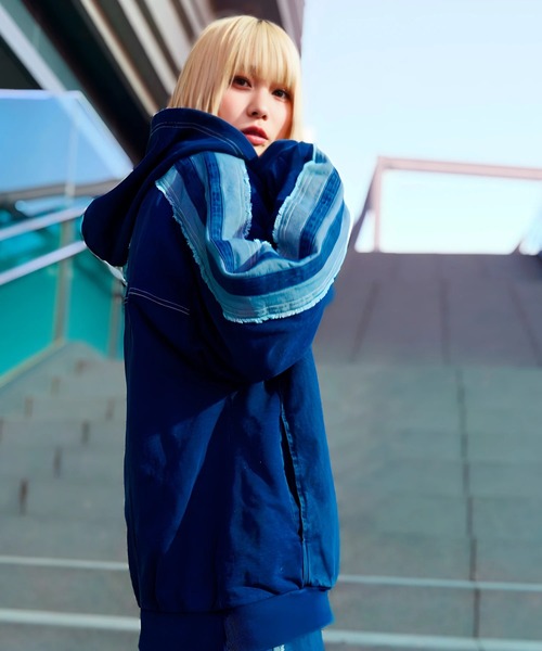 GALLIS ADDICTION(ガリスアディクション)の「GA 切替DENIM ZIP HOODIE(パーカー・メンズ・ブラック系/インディゴブルー・L/M)」の15枚目の写真