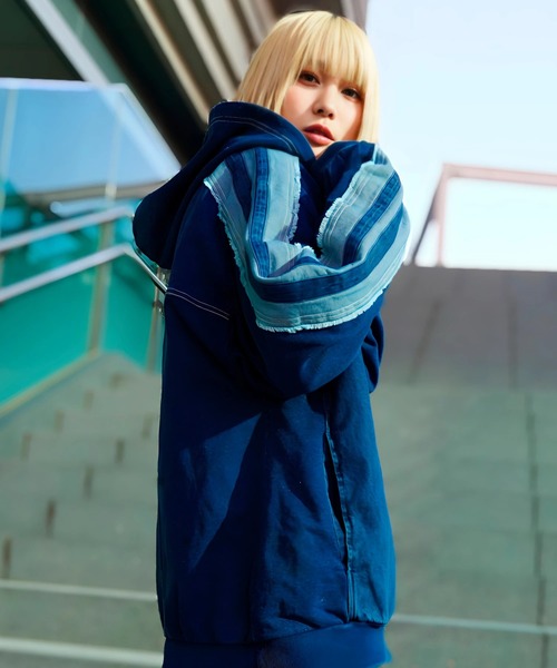 GALLIS ADDICTION(ガリスアディクション)の「GA 切替DENIM ZIP HOODIE(パーカー・メンズ・ブラック系/インディゴブルー・L/M)」の16枚目の写真