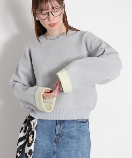 cepo（セポ）の「〈ZOZO限定カラー〉ダブルフェイス配色クルーネックニットプルオーバー（ニット/セーター・レディース・グレー/チャコール/ピンク/オフホワイト・M）」の3枚目の写真