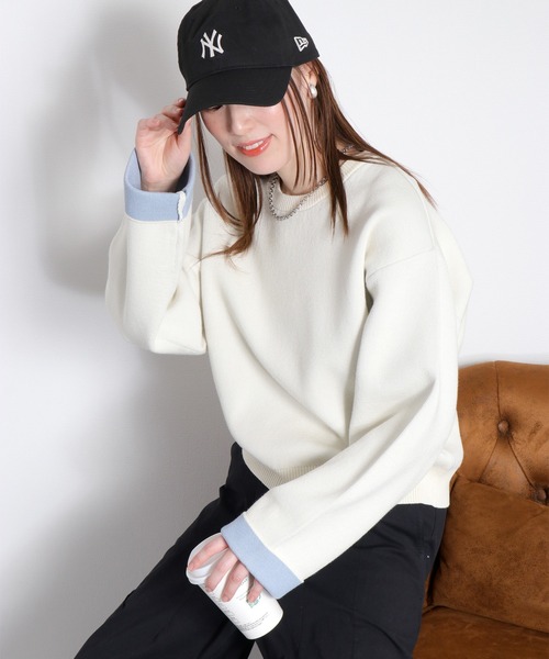 cepo（セポ）の「〈ZOZO限定カラー〉ダブルフェイス配色クルーネックニットプルオーバー（ニット/セーター・レディース・グレー/チャコール/ピンク/オフホワイト・M）」の2枚目の写真