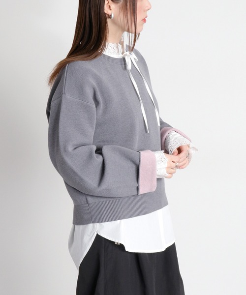cepo（セポ）の「〈ZOZO限定カラー〉ダブルフェイス配色クルーネックニットプルオーバー（ニット/セーター・レディース・グレー/チャコール/ピンク/オフホワイト・M）」の15枚目の写真