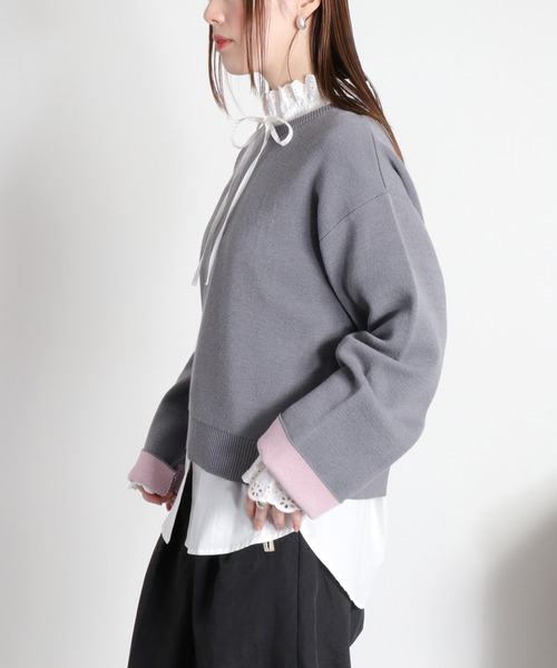 cepo（セポ）の「〈ZOZO限定カラー〉ダブルフェイス配色クルーネックニットプルオーバー（ニット/セーター・レディース・グレー/チャコール/ピンク/オフホワイト・M）」の18枚目の写真