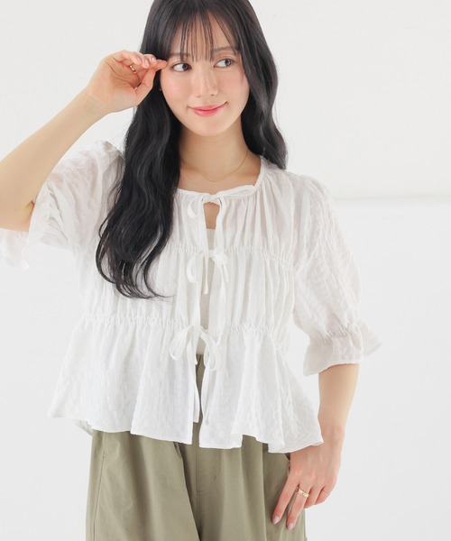 Honeys(ハニーズ)の「リボン付ブラウス(シャツ/ブラウス・レディース・ホワイト系その他/ホワイト/グレー系その他/サックスブルー/ネイビー系・L/M/S)」の8枚目の写真