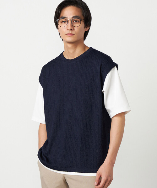 COMME CA ISM(コムサイズム)の「ケーブルレイヤードTシャツ(Tシャツ/カットソー・メンズ・グレー/ホワイト/ミント/ネイビー・LARGE/MEDIUM)」の4枚目の写真