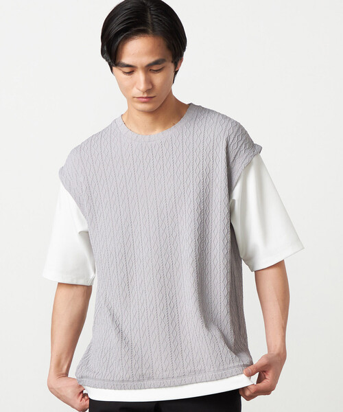 COMME CA ISM(コムサイズム)の「ケーブルレイヤードTシャツ(Tシャツ/カットソー・メンズ・グレー/ホワイト/ミント/ネイビー・LARGE/MEDIUM)」の2枚目の写真