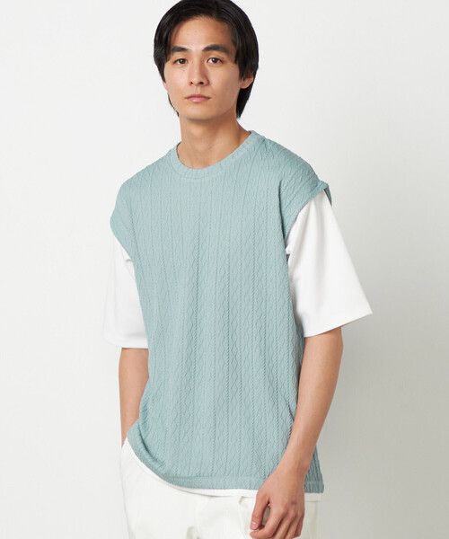 COMME CA ISM(コムサイズム)の「ケーブルレイヤードTシャツ(Tシャツ/カットソー・メンズ・グレー/ホワイト/ミント/ネイビー・LARGE/MEDIUM)」の3枚目の写真