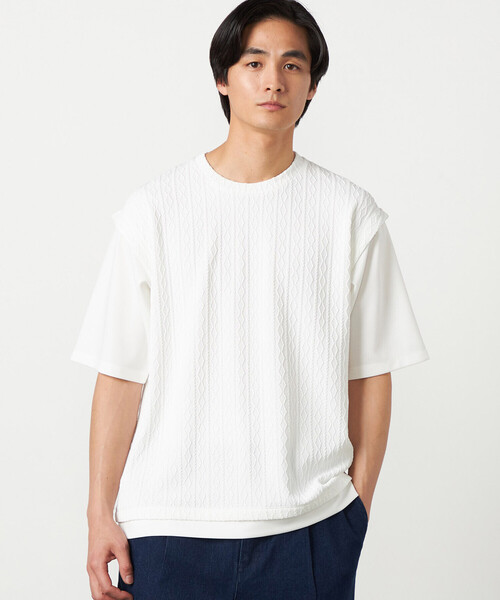 COMME CA ISM(コムサイズム)の「ケーブルレイヤードTシャツ(Tシャツ/カットソー・メンズ・グレー/ホワイト/ミント/ネイビー・LARGE/MEDIUM)」の7枚目の写真