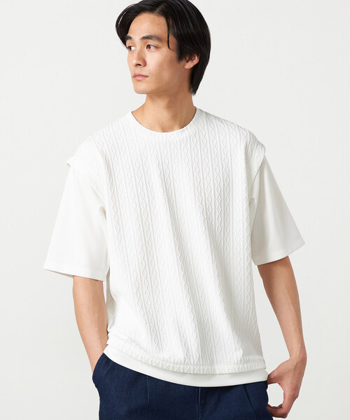 COMME CA ISM(コムサイズム)の「ケーブルレイヤードTシャツ(Tシャツ/カットソー・メンズ・グレー/ホワイト/ミント/ネイビー・LARGE/MEDIUM)」の8枚目の写真