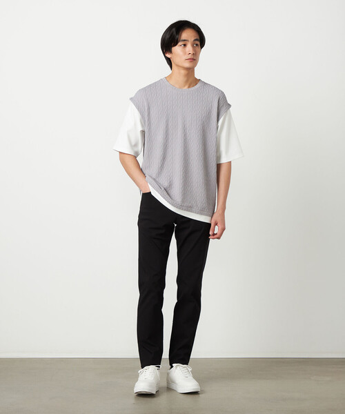 COMME CA ISM(コムサイズム)の「ケーブルレイヤードTシャツ(Tシャツ/カットソー・メンズ・グレー/ホワイト/ミント/ネイビー・LARGE/MEDIUM)」の9枚目の写真