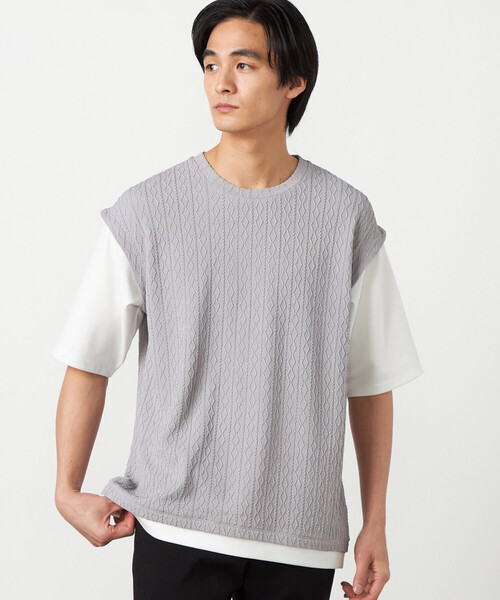 COMME CA ISM(コムサイズム)の「ケーブルレイヤードTシャツ(Tシャツ/カットソー・メンズ・グレー/ホワイト/ミント/ネイビー・LARGE/MEDIUM)」の11枚目の写真