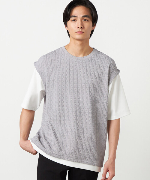 COMME CA ISM(コムサイズム)の「ケーブルレイヤードTシャツ(Tシャツ/カットソー・メンズ・グレー/ホワイト/ミント/ネイビー・LARGE/MEDIUM)」の13枚目の写真