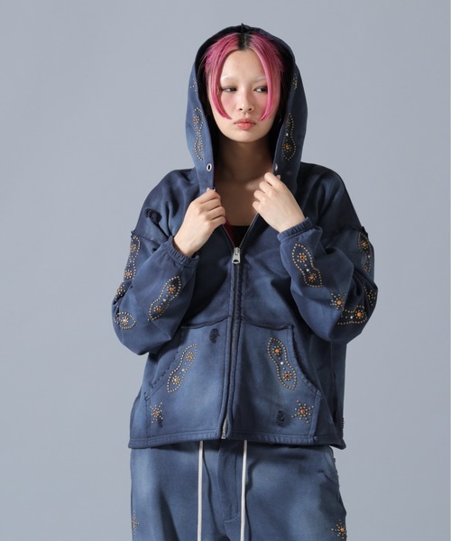 DANKE SCHON（ダンケシェーン）の「DankeSchon/ダンケシェーン/STUDS SWEAT ZIP HOODIE（パーカー・レディース・ネイビー/ブラウン/グレー・S/M/L）」の3枚目の写真
