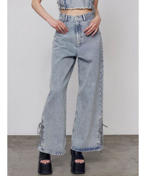 EMODA（エモダ）の「ヘムレースアップルーズデニム（デニムパンツ・レディース・ライトブルー/ブラウン/インディゴブルー・MEDIUM/SMALL）」の14枚目の写真