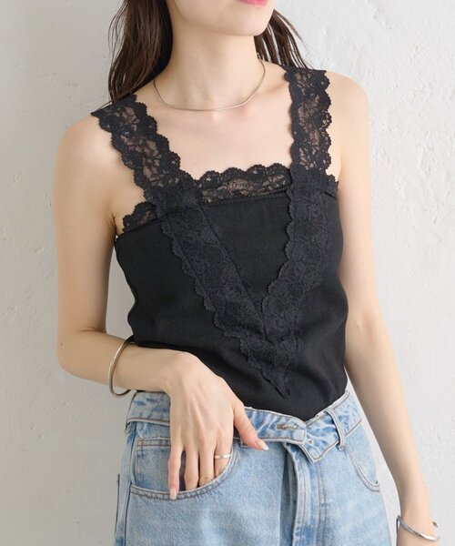 mystic(ミスティック)の「パット付きVレースタンクトップ(タンクトップ・レディース・ブラック/オフホワイト/グレー・FREE)」の2枚目の写真