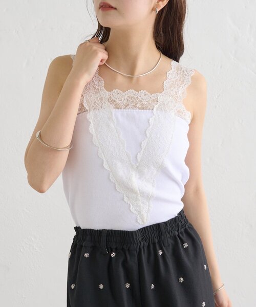 mystic(ミスティック)の「パット付きVレースタンクトップ(タンクトップ・レディース・ブラック/オフホワイト/グレー・FREE)」の5枚目の写真