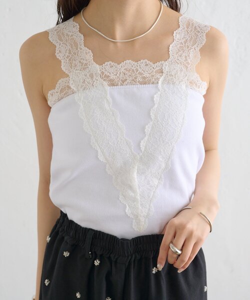 mystic(ミスティック)の「パット付きVレースタンクトップ(タンクトップ・レディース・ブラック/オフホワイト/グレー・FREE)」の6枚目の写真