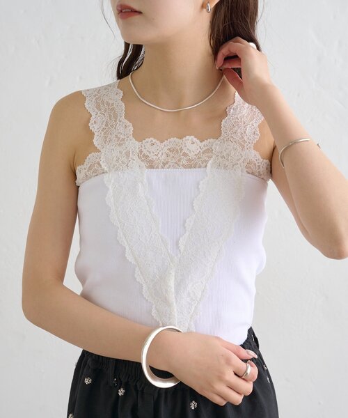 mystic(ミスティック)の「パット付きVレースタンクトップ(タンクトップ・レディース・ブラック/オフホワイト/グレー・FREE)」の8枚目の写真