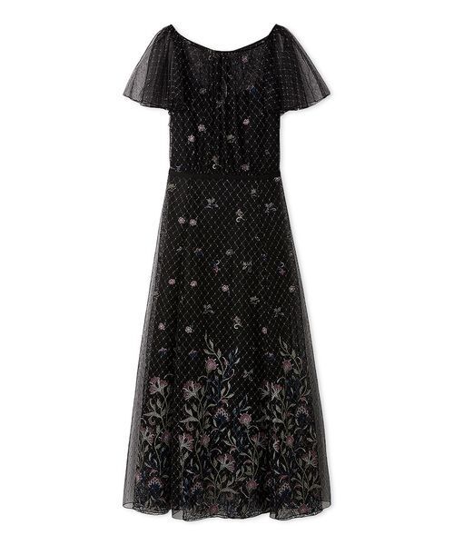 FRAY I.D（フレイアイディー）の「フラワーエンブロイダリーチュールレイヤードドレス（ドレス・レディース・グレイッシュベージュ/ブラック・0/1）」の2枚目の写真