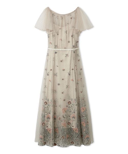 FRAY I.D（フレイアイディー）の「フラワーエンブロイダリーチュールレイヤードドレス（ドレス・レディース・グレイッシュベージュ/ブラック・0/1）」の3枚目の写真