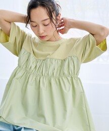 布帛ドッキング 切替ギャザーTシャツ