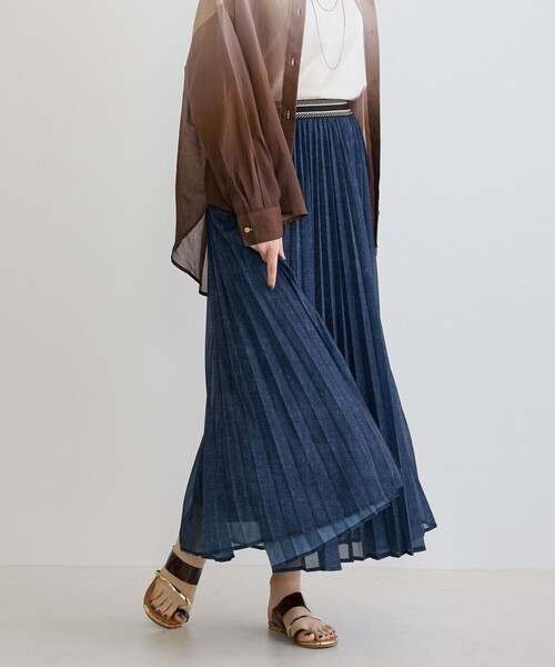 NICOLE white（ニコルホワイト）の「シアーデニムプリーツスカート（スカート・レディース・サックスブルー/ブルー・FREE）」の10枚目の写真