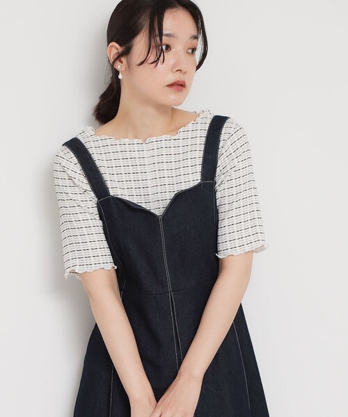 THE SHOP TK (ザ ショップ ティーケー )の「さりげないフリルがアクセント チェック柄5分袖カットソー(Tシャツ/カットソー・レディース・ダークブラウン/ブラック/アイボリー・13/12)」の2枚目の写真