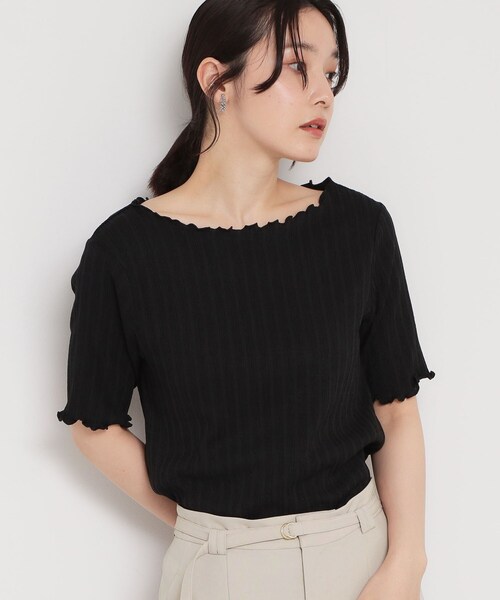 THE SHOP TK (ザ ショップ ティーケー )の「さりげないフリルがアクセント チェック柄5分袖カットソー(Tシャツ/カットソー・レディース・ダークブラウン/ブラック/アイボリー・13/12)」の3枚目の写真